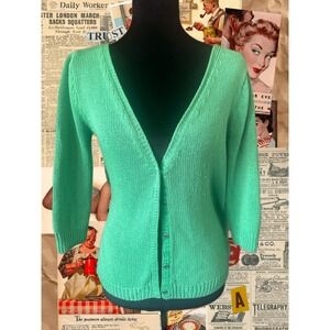 ZARAKNIT Women's Green V-Neck Button Front Cardigan‎ Sweater Size S
